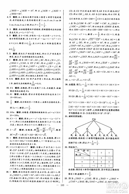 2019年亮点给力大试卷数学九年级上册人教版参考答案