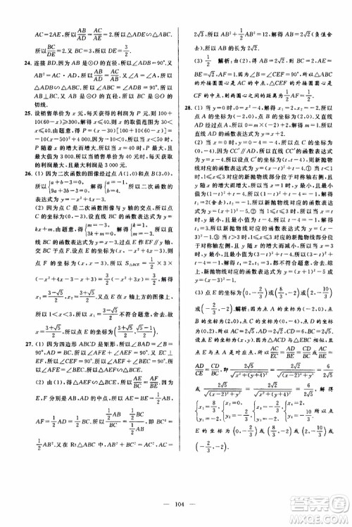 2019年亮点给力大试卷数学九年级上册人教版参考答案