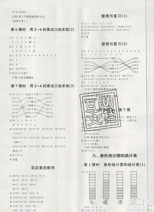 2019秋季阳光计划第一步二年级数学上册冀教版答案