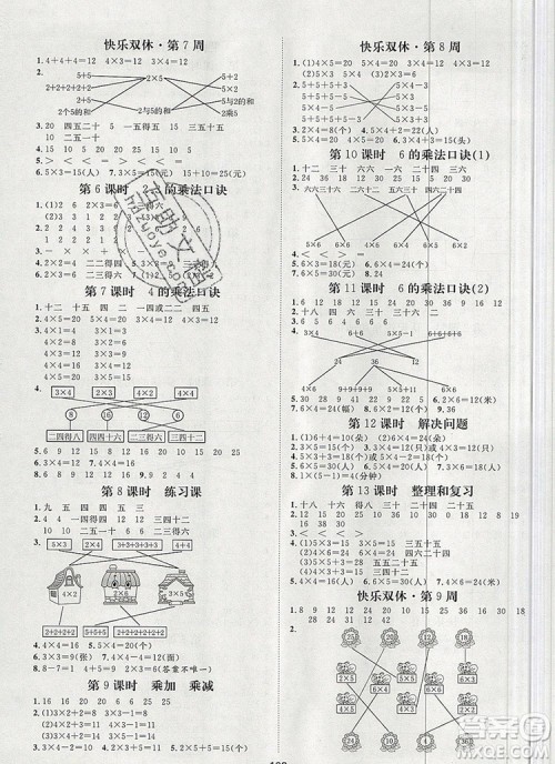 2019秋季阳光计划第一步二年级数学上册人教版答案 2019秋季阳光计划第一步二年级数学上册人教版答案