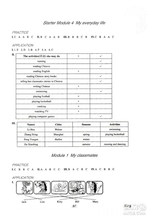 浙江教育出版社2019英语听力强化训练七年级上册外研版修订版答案