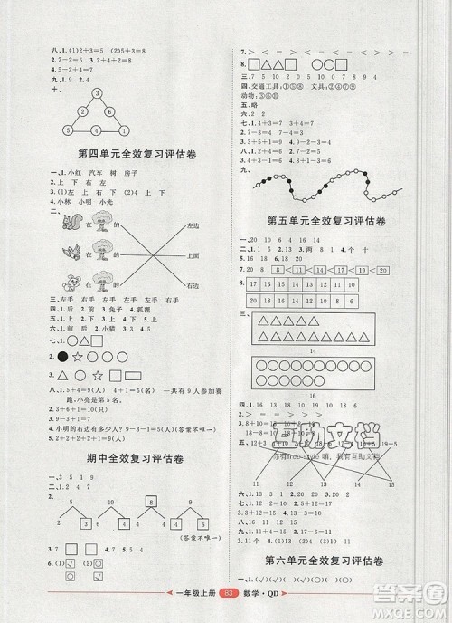 2019秋季阳光计划第二步一年级数学上册青岛版答案 2019秋季阳光计划第二步一年级数学上册青岛版答案