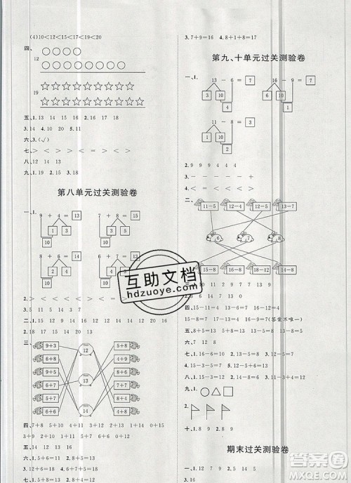 2019秋季阳光计划第一步一年级数学上册冀教版答案 2019秋季阳光计划第一步一年级数学上册冀教版答案
