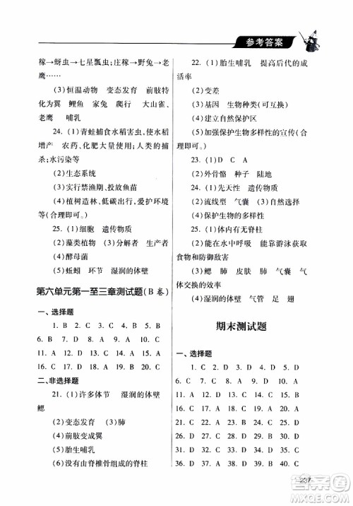 2019年新课堂同步学习与探究生物八年级上学期人教版参考答案