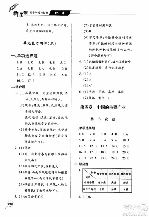 2019年新课堂同步学习与探究地理八年级上学期人教版参考答案 2019年新课堂同步学习与探究地理八年级上学期人教版参考答案