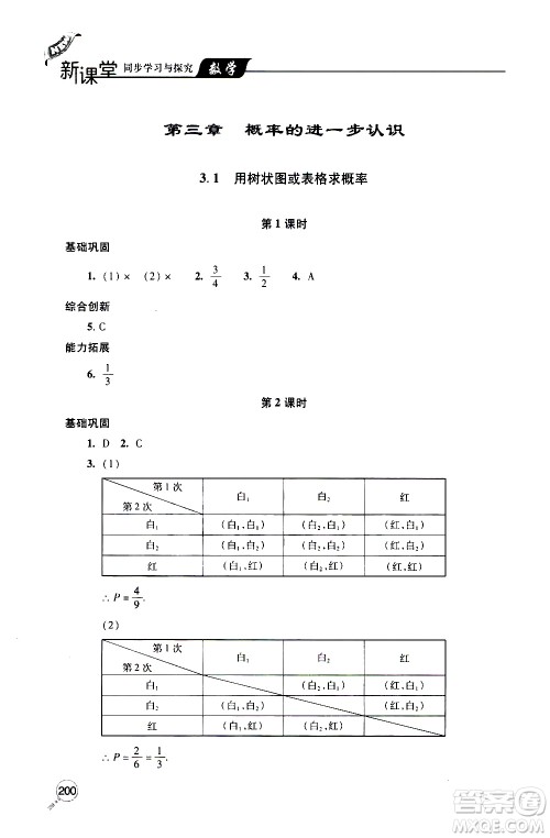 2019年新课堂同步学习与探究数学九年级上学期人教版参考答案