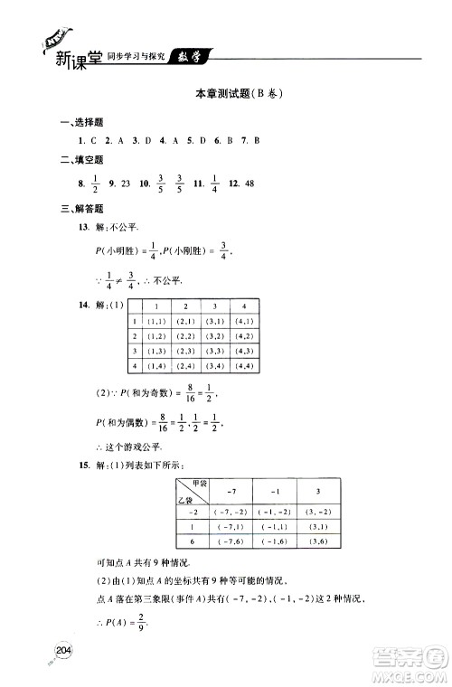 2019年新课堂同步学习与探究数学九年级上学期人教版参考答案