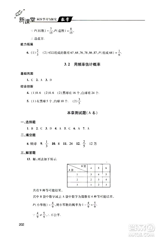 2019年新课堂同步学习与探究数学九年级上学期人教版参考答案