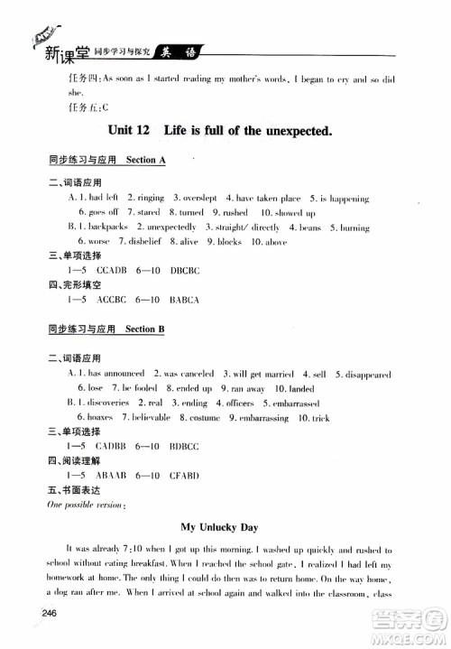 2019年新课堂同步学习与探究英语九年级全一册人教版参考答案
