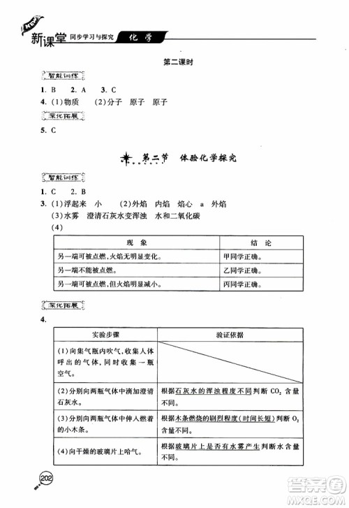 2019年新课堂同步学习与探究化学九年级上学期人教版参考答案