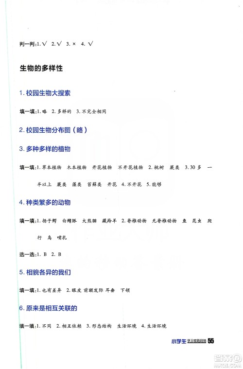 2019四川民族出版社新课标小学生学习实践园地科学六年级上册人教版答案