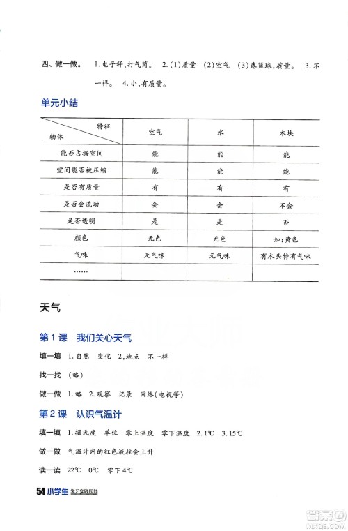 2019四川教育出版社新课标小学生学习实践园地科学三年级上册人教版答案