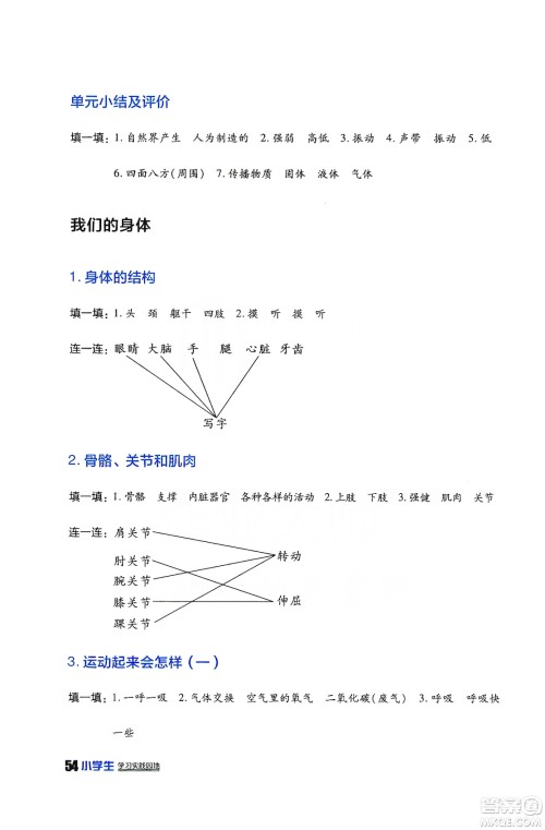 四川民族出版2019社新课标小学生学习实践园地科学四年级上册人教版答案