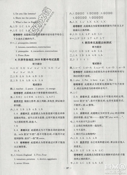 2019年天津市真题圈小学试卷真卷三步练四年级英语上册答案 2019年天津市真题圈小学试卷真卷三步练四年级英语上册答案