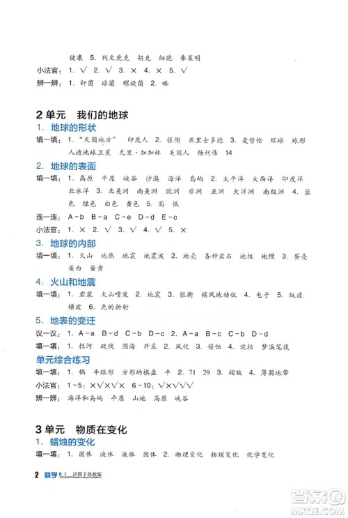 四川教育出版社2019新课标小学生学习实践园地科学六年级上册苏教版答案