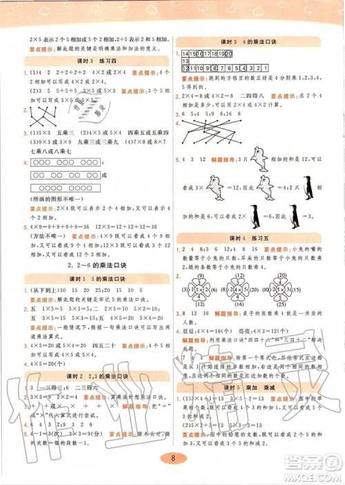 2019年黄冈同步训练数学二年级上册人教版参考答案