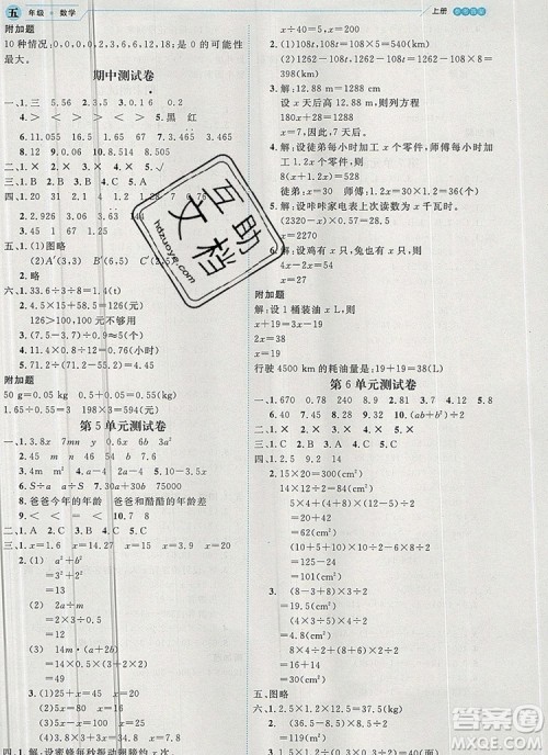 延边人民出版社2019年百分学生作业本题练王五年级数学上册人教版答案