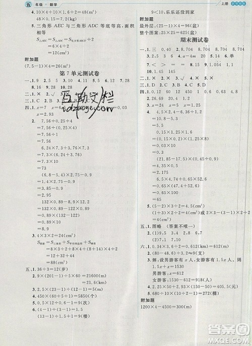 延边人民出版社2019年百分学生作业本题练王五年级数学上册人教版答案