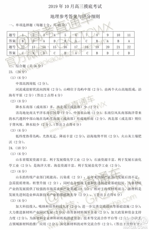 2020届廊坊保定市高三10月摸底考地理试题及参考答案 2020届廊坊保定市高三10月摸底考地理试题及参考答案