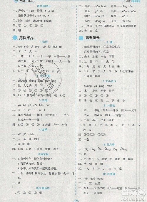 延边人民出版社2019年百分学生作业本题练王一年级语文上册部编版答案