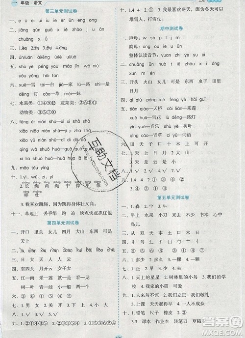 延边人民出版社2019年百分学生作业本题练王一年级语文上册部编版答案