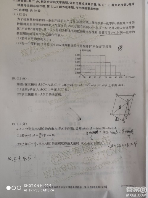 2020届广西南宁百色金太阳高三10月联考文科数学试题及参考答案