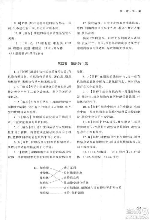 天津教育出版社2019学习质量监测生物学七年级上册人教版答案