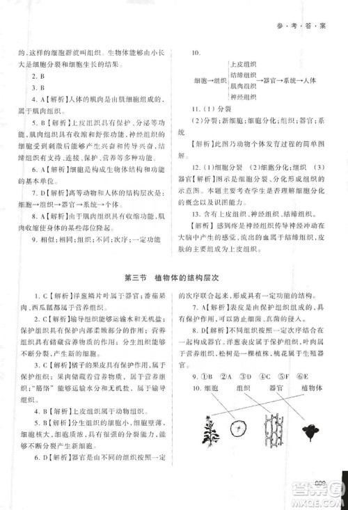 天津教育出版社2019学习质量监测生物学七年级上册人教版答案