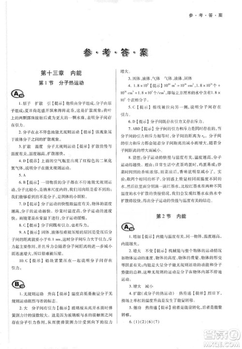 天津教育出版社2019学习质量监测九年级物理全一册人教版答案