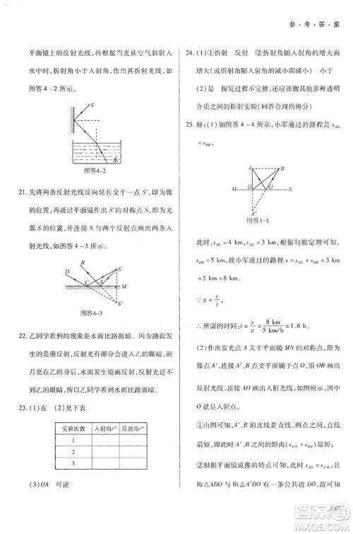 天津教育出版社2019学习质量监测八年级物理上册人教版答案