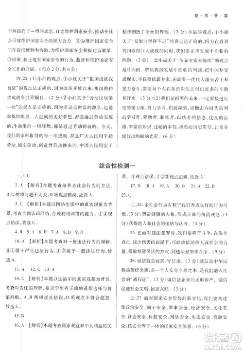 天津教育出版社2019学习质量监测八年级道德与法治上册人教版答案 天津教育出版社2019学习质量监测八年级道德与法治上册人教版答案