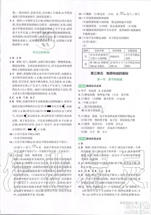 2019年PASS绿卡图书教材搭档化学八年级全一册鲁教版五四制参考答案
