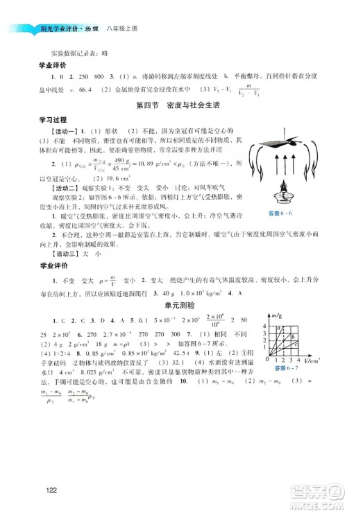 广州出版社2019阳光学业评价物理八年级上册人教版答案