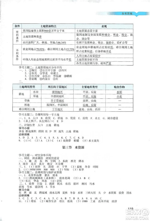 广州出版社2019阳光学业评价地理八年级上册人教版答案