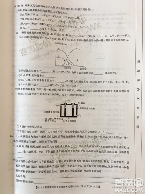 2020届广西南宁百色金太阳高三10月联考理科综合试题及参考答案 2020届广西南宁百色金太阳高三10月联考理科综合试题及参考答案
