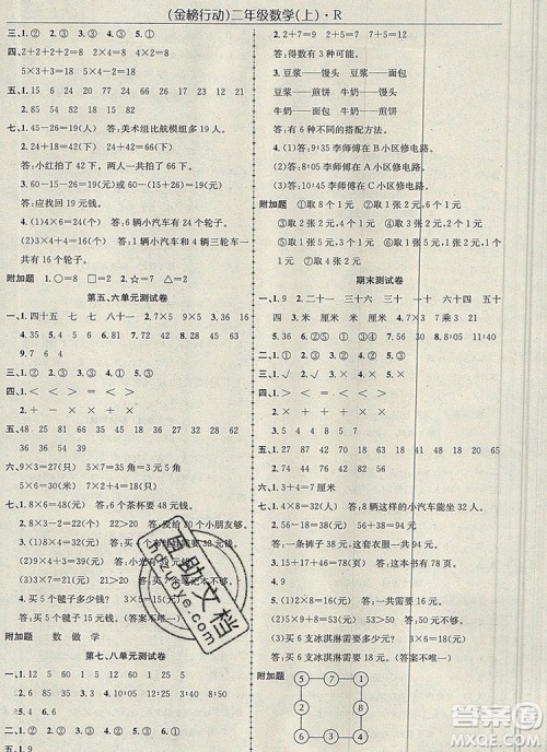 2019年金榜行动高效课堂助教型教辅二年级数学上册人教版参考答案