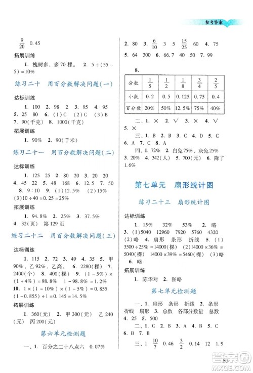 广州出版社2019阳光学业评价六年级数学上册人教版答案