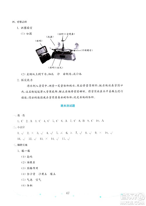 山东教育出版社2019年金版小学科学试卷金钥匙三年级上册参考答案