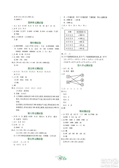 辽宁教育出版社2019好课堂堂练数学四年级上册北师大版答案