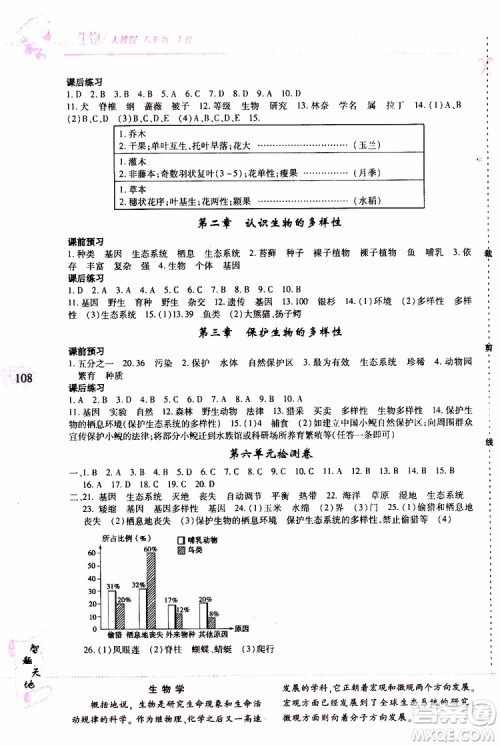 2019年新课程新练习生物八年级上册人教版参考答案