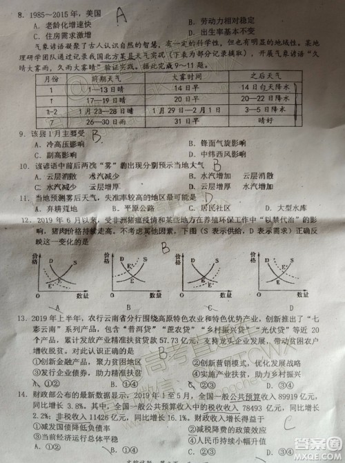 2020届惠州二调文科综合试题及参考答案 2020届惠州二调文科综合试题及参考答案