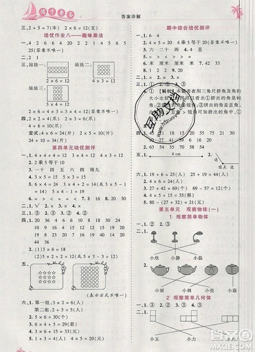 2019年秋新版王朝霞德才兼备作业创新设计二年级数学上册人教版答案