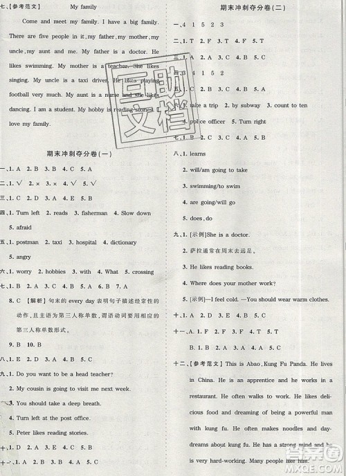 江西人民出版社2019年王朝霞考点梳理时习卷六年级英语上册人教版答案