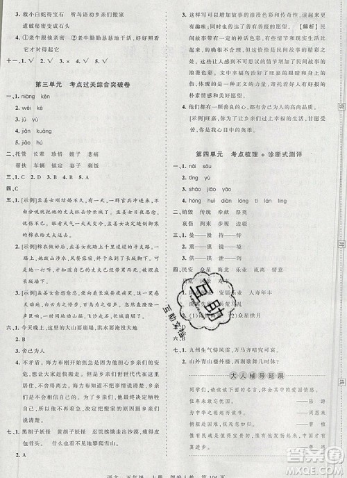 江西人民出版社2019年王朝霞考点梳理时习卷五年级语文上册人教版答案