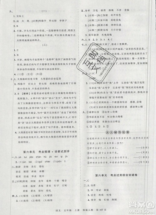 江西人民出版社2019年王朝霞考点梳理时习卷五年级语文上册人教版答案
