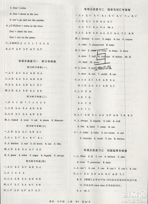 江西人民出版社2019年王朝霞考点梳理时习卷五年级英语上册外研版答案