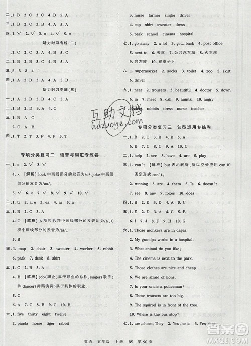 江西人民出版社2019年王朝霞考点梳理时习卷五年级英语上册北师版答案
