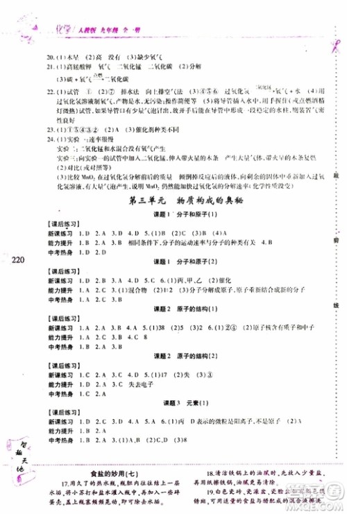 2019年新课程新练习化学九年级全一册人教版参考答案