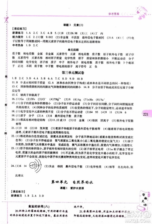 2019年新课程新练习化学九年级全一册人教版参考答案