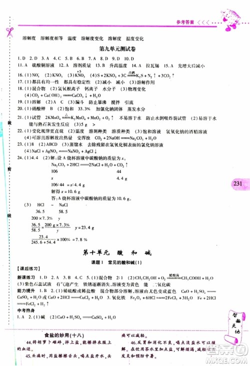 2019年新课程新练习化学九年级全一册人教版参考答案